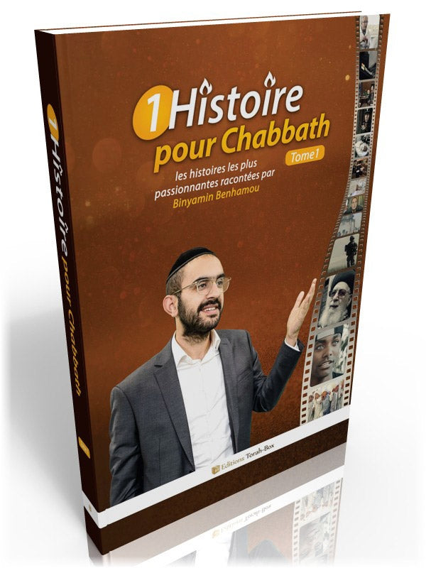 Couverture du livre '1 Histoire pour Chabbath Tome 1' avec Binyamin Benhamou en costume et kippa