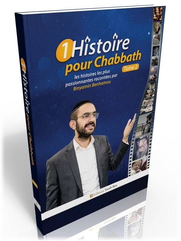 Couverture du livre '1 Histoire pour Chabbath Tome 2' avec Binyamin Benhamou en costume, édition Torah-Box