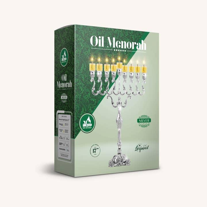 Précommande - Hanoukia à l'huile sur pied, en métal plaqué argent 41,9 cm - Bayit Tova