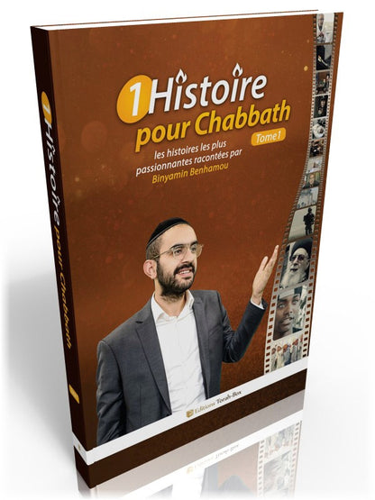 Couverture du livre '1 Histoire pour Chabbath Tome 1' avec Binyamin Benhamou en costume et kippa