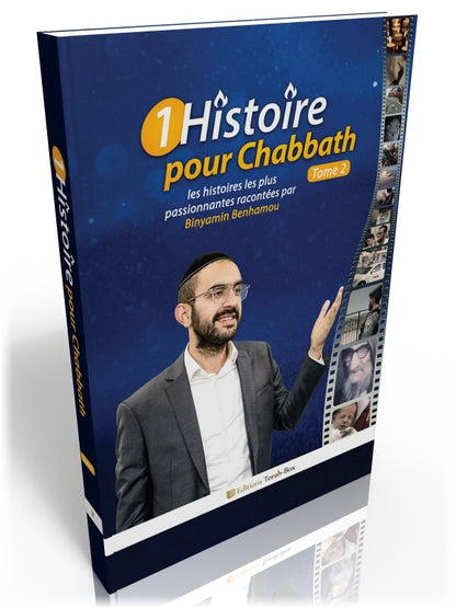 Couverture du livre '1 Histoire pour Chabbath Tome 2' avec Binyamin Benhamou en costume, édition Torah-Box
