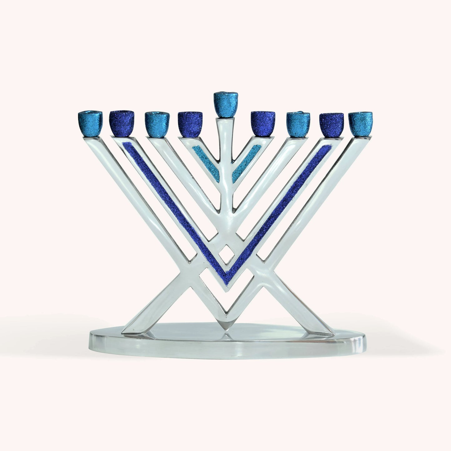 Précommmande - Hanoukia à bougie, bleue et argentée, style Rambam - Bayit Tova