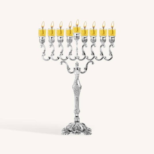 Précommande - Hanoukia à l'huile sur pied, en métal plaqué argent 41,9 cm - Bayit Tova