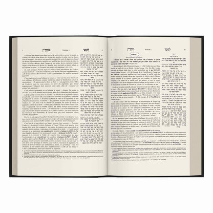 Livre ouvert montrant texte en hébreu et en français, édition Torah 2 avec analyses et commentaires religieux.