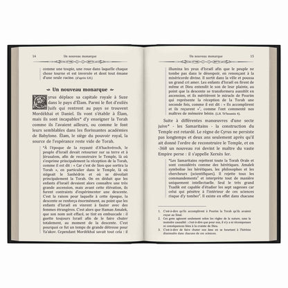 Pages ouvertes d'un livre en français sur l'histoire juive et la Torah, chapitre 'Un nouveau monarque'