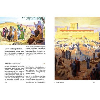 Illustration du Beth Hamikdach avec foule historique et soldat à cheval en tenue traditionnelle