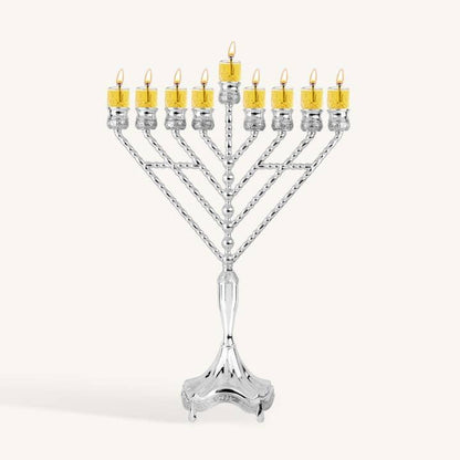 Précommande - Hanoukia à l'huile sur pied, en métal plaqué argent, 45,7 cm, style 'Habad / Rambam - Bayit Tova