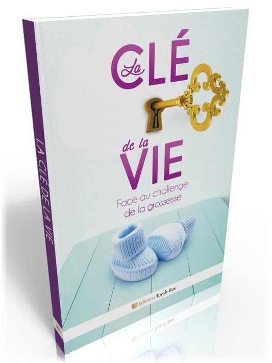 Couverture du livre La Clé de la Vie, avec une clé dorée et chaussons bébés bleus, sur le thème de la grossesse