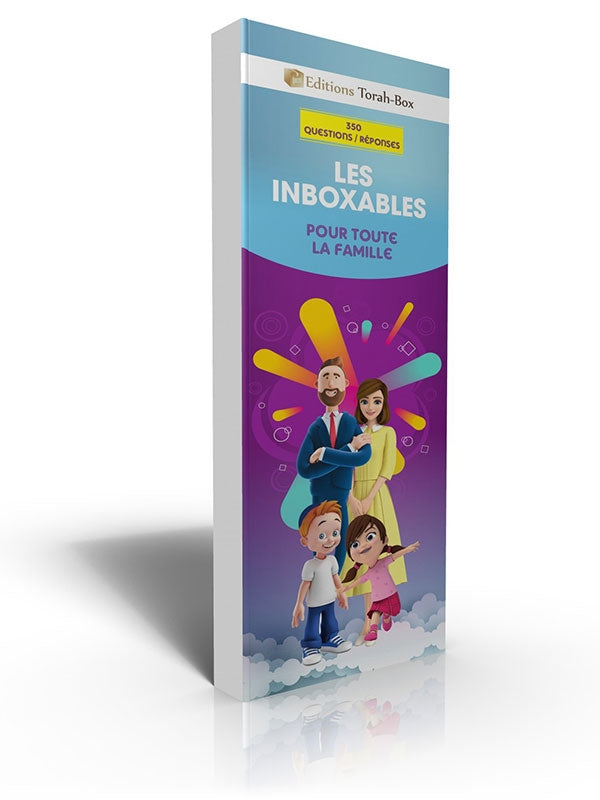 Boîte éducative Les Inboxables avec 350 questions réponses, destinée à toute la famille, décor coloré et personnages animés
