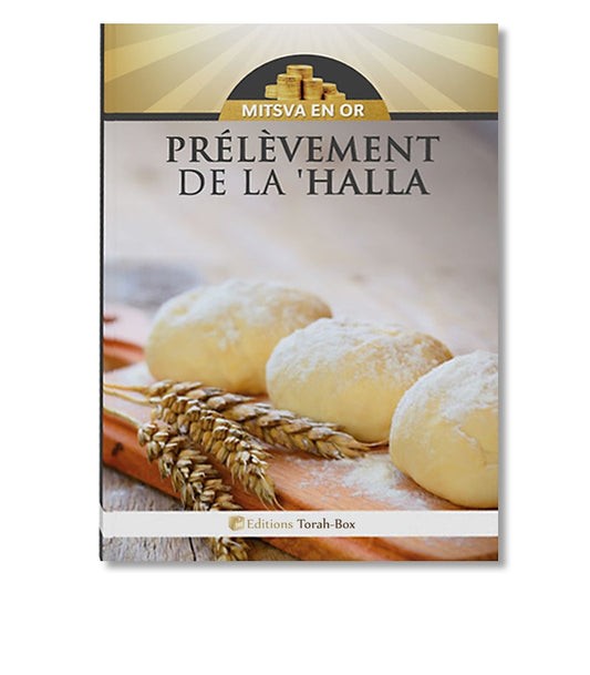 Livre 'Prélèvement de la Halla' avec image de trois pâtons de pain et épis de blé sur planche en bois