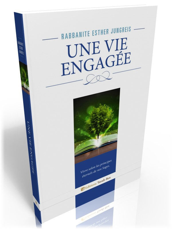 Couverture du livre 'Une vie engagée' de Rabbanite Esther Jungreis avec arbre vert émergeant d'un livre ouvert