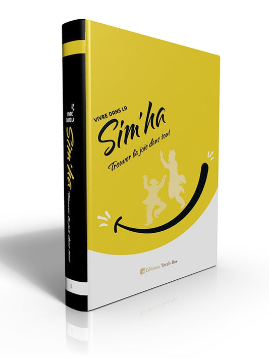 Couverture du livre jaune et blanc Vivre dans la Sim'ha avec enfants dansant et symbole de joie